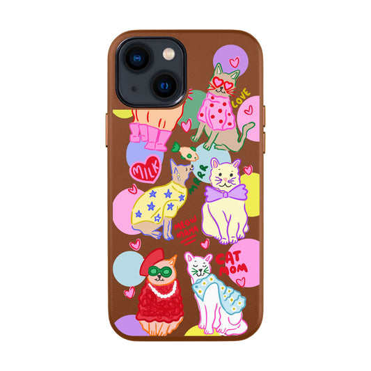 CAT MOM-iPhone 14 Leather Kılıf