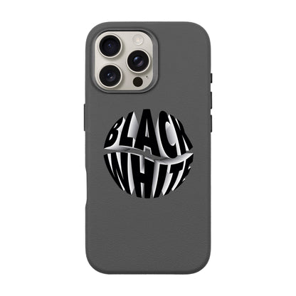 BLACK WHITE-iPhone 16 Pro Max Leather Premium Kılıf MagSafe Özellikli