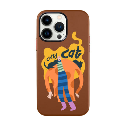 CRAZY CAT-iPhone 13 Pro Leather Kılıf