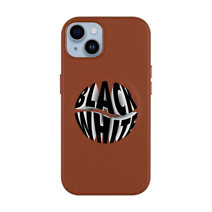 BLACK WHITE-iPhone 14 Plus Leather Kılıf MagSafe Özellikli