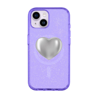 SILVER HEART-iPhone 14 Shiny Kılıf MagSafe Özellikli