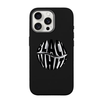 BLACK WHITE-iPhone 15 Pro Max Leather Premium Kılıf MagSafe Özellikli