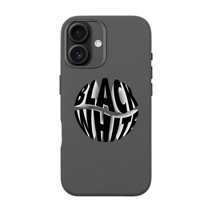 BLACK WHITE-iPhone 16 Leather Premium Kılıf MagSafe Özellikli