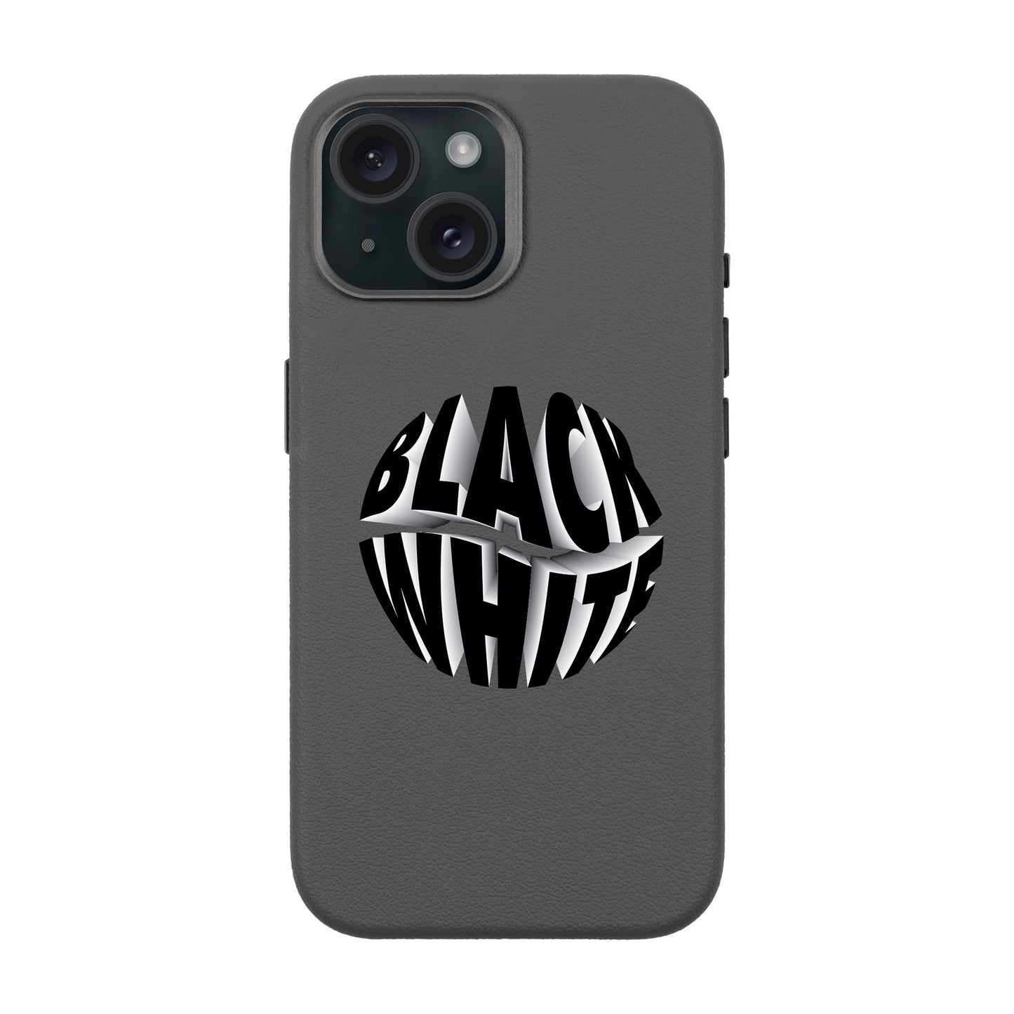 BLACK WHITE-iPhone 15 Leather Premium Kılıf MagSafe Özellikli