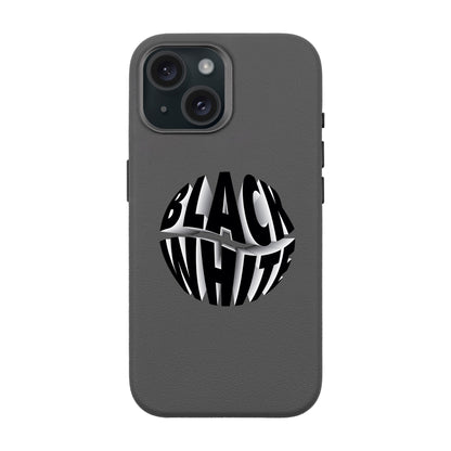 BLACK WHITE-iPhone 15 Leather Premium Kılıf MagSafe Özellikli