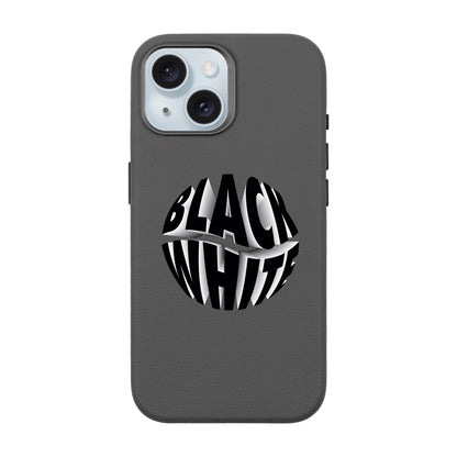 BLACK WHITE-iPhone 15 Leather Premium Kılıf MagSafe Özellikli
