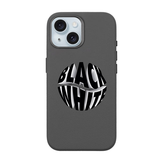 BLACK WHITE-iPhone 15 Leather Premium Kılıf MagSafe Özellikli