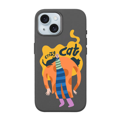 CRAZY CAT-iPhone 15 Leather Premium Kılıf MagSafe Özellikli