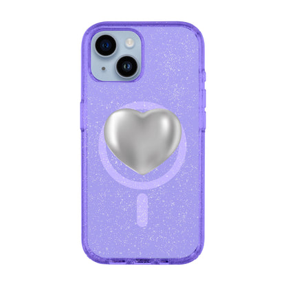 SILVER HEART-iPhone 14 Shiny Kılıf MagSafe Özellikli