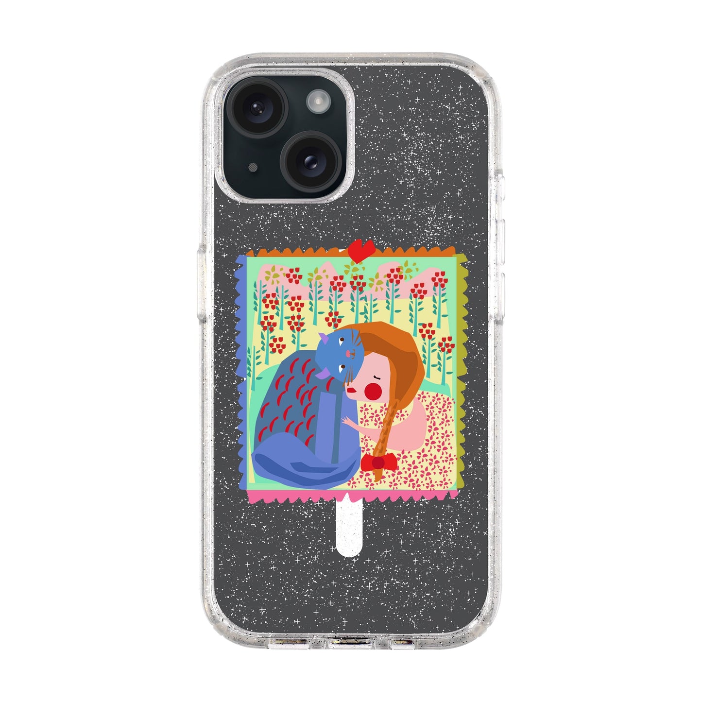 KEDİ POSTA PULU-iPhone 15 Plus Shiny Kılıf MagSafe Özellikli