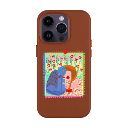 KEDİ POSTA PULU-Leather Kılıf MagSafe Özellikli - iPhone 14 Pro