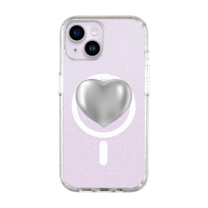 SILVER HEART-iPhone 14 Shiny Kılıf MagSafe Özellikli