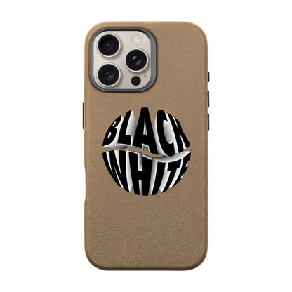 BLACK WHITE-iPhone 16 Pro Max Leather Premium Kılıf MagSafe Özellikli