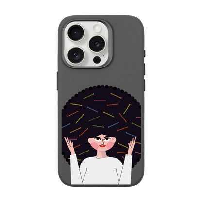 TANGLES OF HAPPINESS-iPhone 15 Pro Leather Premium Kılıf MagSafe Özellikli