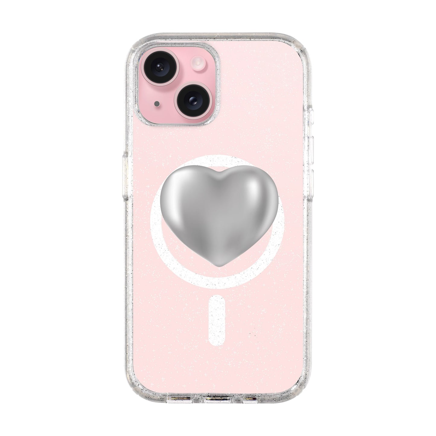 SILVER HEART-iPhone 14 Plus Shiny Kılıf MagSafe Özellikli