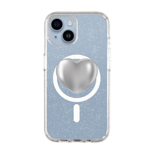 SILVER HEART-iPhone 14 Shiny Kılıf MagSafe Özellikli