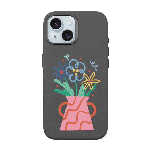 PINK VASE-iPhone 15 Leather Premium Kılıf MagSafe Özellikli
