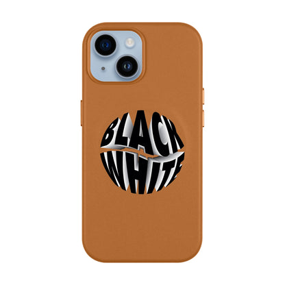 BLACK WHITE-Leather Kılıf MagSafe Özellikli - iPhone 13