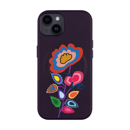 KNITTED FLOWER-iPhone 14 Plus Leather Kılıf MagSafe Özellikli