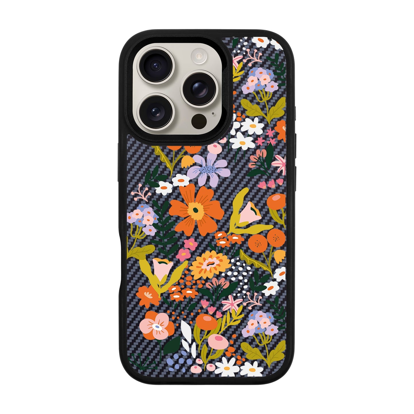 FLOWER-iPhone 16 Pro Plaid Kılıf MagSafe Özellikli