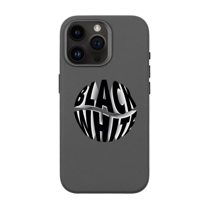 BLACK WHITE-iPhone 14 Pro Max Leather Premium Kılıf MagSafe Özellikli