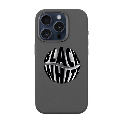 BLACK WHITE-iPhone 15 Pro Leather Premium Kılıf MagSafe Özellikli