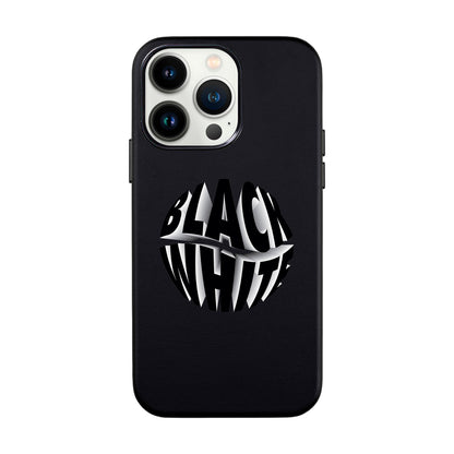 BLACK WHITE-iPhone 13 Pro Leather Kılıf