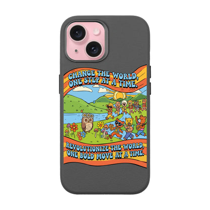 CHANGE THE WORLD-iPhone 15 Leather Premium Kılıf MagSafe Özellikli