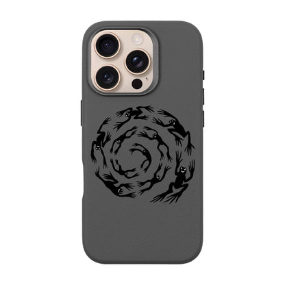 SWIRLING FROGS-iPhone 16 Pro Leather Premium Kılıf MagSafe Özellikli