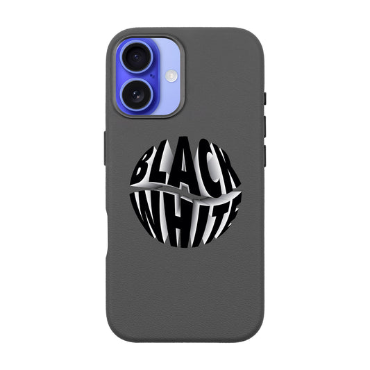 BLACK WHITE-iPhone 16 Leather Premium Kılıf MagSafe Özellikli