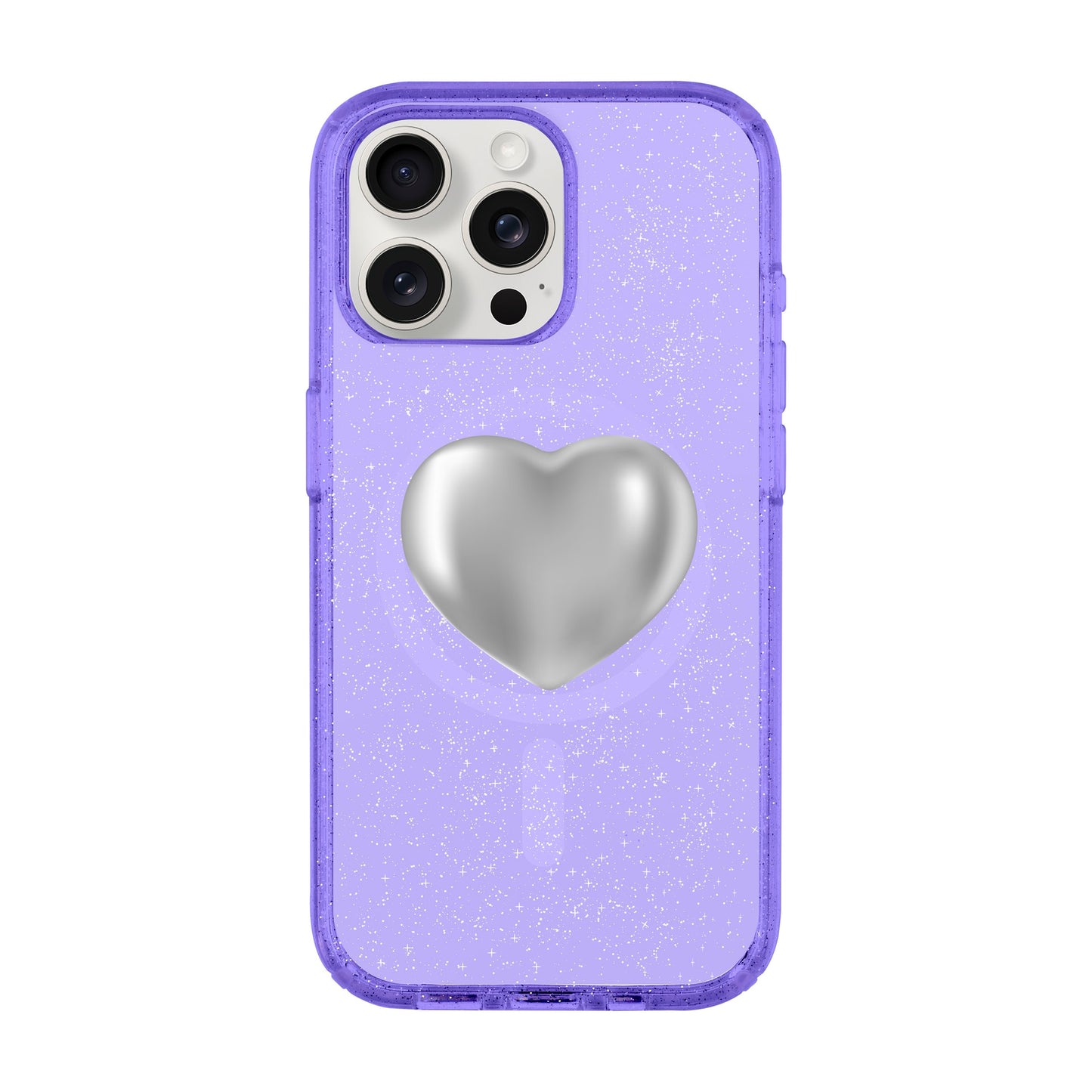 SILVER HEART-iPhone 15 Pro Max Shiny Kılıf MagSafe Özellikli