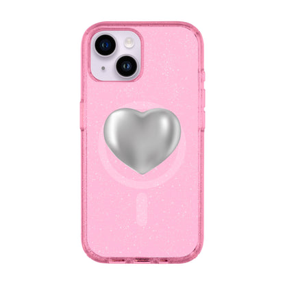 SILVER HEART-iPhone 14 Shiny Kılıf MagSafe Özellikli