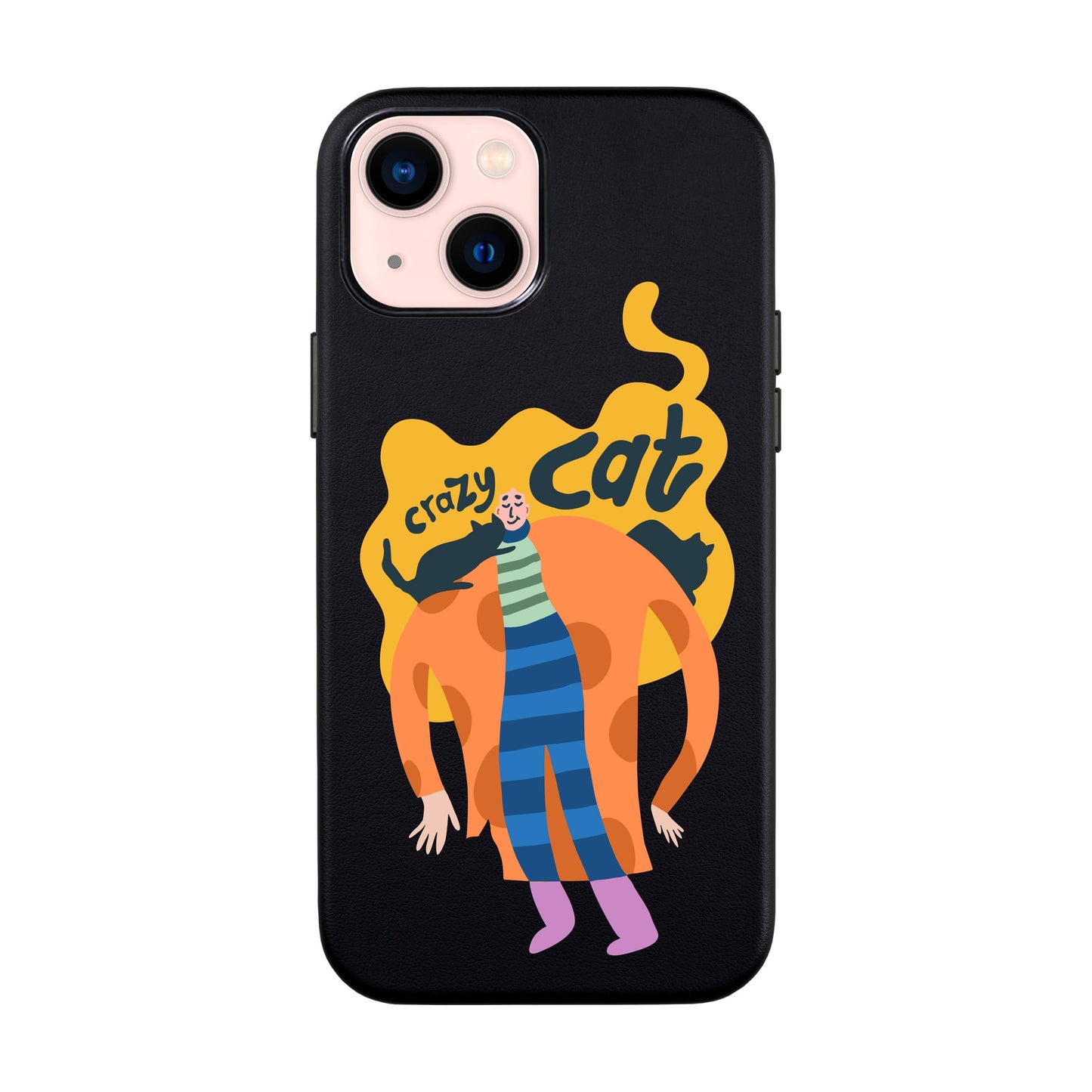 CRAZY CAT-iPhone 14 Leather Kılıf