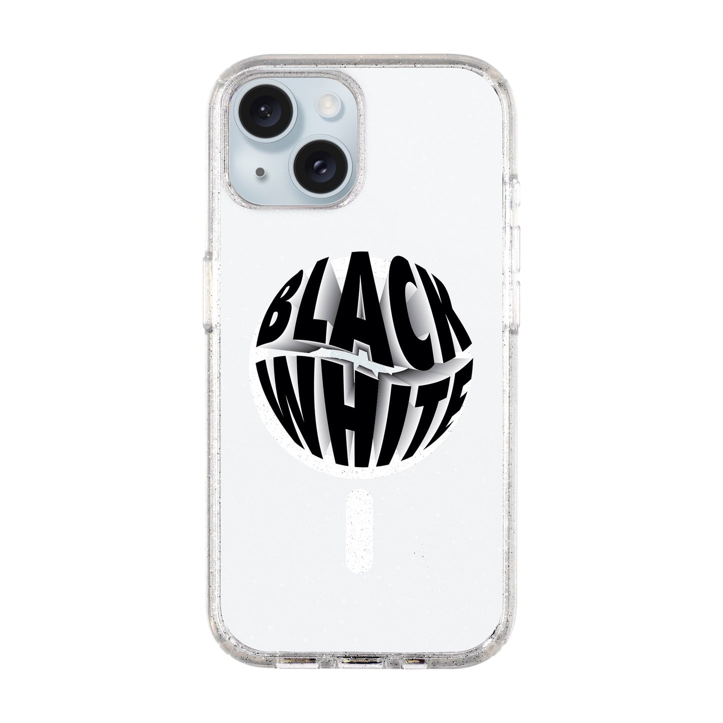 BLACK WHITE-iPhone 15 Plus Shiny Kılıf MagSafe Özellikli