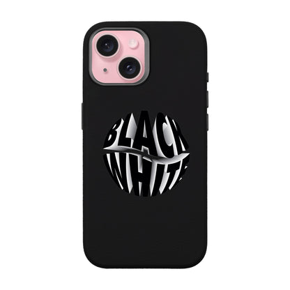 BLACK WHITE-iPhone 15 Leather Premium Kılıf MagSafe Özellikli