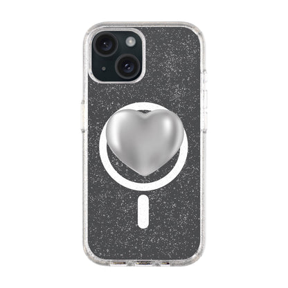 SILVER HEART-iPhone 15 Plus Shiny Kılıf MagSafe Özellikli