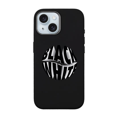 BLACK WHITE-iPhone 15 Leather Premium Kılıf MagSafe Özellikli