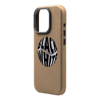 BLACK WHITE-iPhone 16 Pro Leather Premium Kılıf MagSafe Özellikli