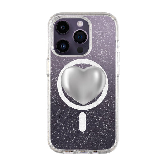 SILVER HEART-iPhone 14 Pro Shiny Kılıf MagSafe Özellikli