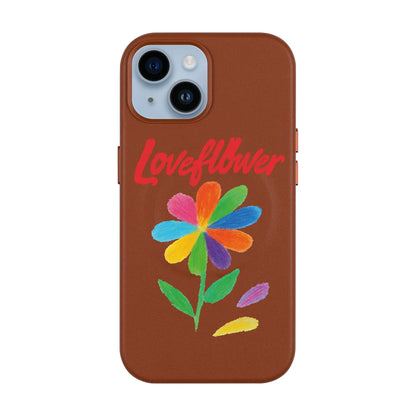 LOVE FLOWER-iPhone 14 Leather Kılıf MagSafe Özellikli