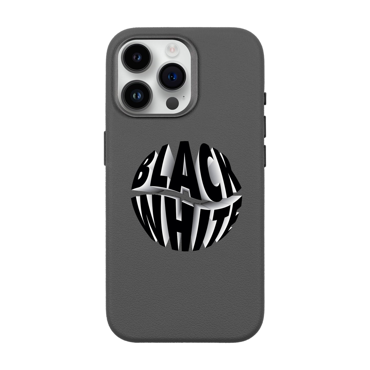 BLACK WHITE-iPhone 14 Pro Max Leather Premium Kılıf MagSafe Özellikli