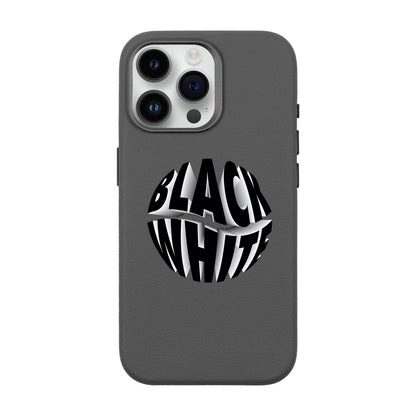 BLACK WHITE-iPhone 14 Pro Max Leather Premium Kılıf MagSafe Özellikli