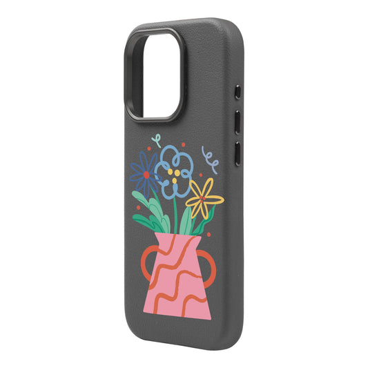 PINK VASE-iPhone 16 Leather Premium Kılıf MagSafe Özellikli