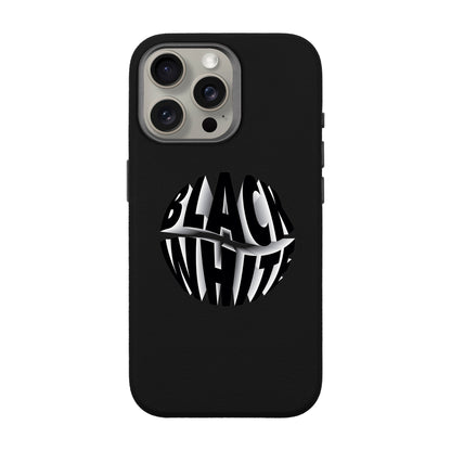 BLACK WHITE-iPhone 15 Pro Max Leather Premium Kılıf MagSafe Özellikli