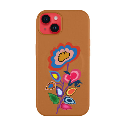 KNITTED FLOWER-iPhone 14 Plus Leather Kılıf MagSafe Özellikli