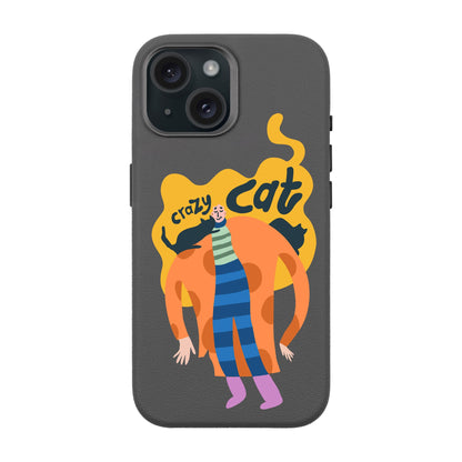 CRAZY CAT-iPhone 15 Leather Premium Kılıf MagSafe Özellikli