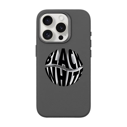 BLACK WHITE-iPhone 15 Pro Leather Premium Kılıf MagSafe Özellikli