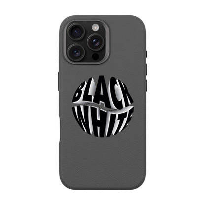 BLACK WHITE-iPhone 16 Pro Max Leather Premium Kılıf MagSafe Özellikli