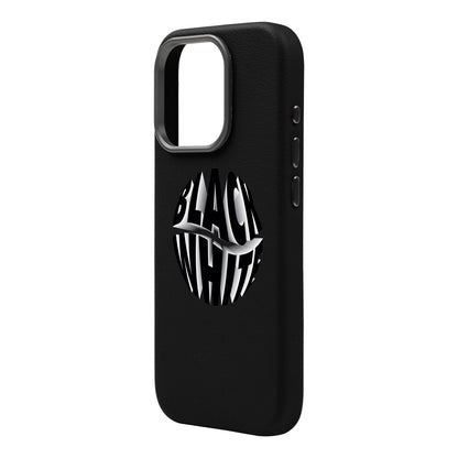 BLACK WHITE-iPhone 16 Pro Leather Premium Kılıf MagSafe Özellikli
