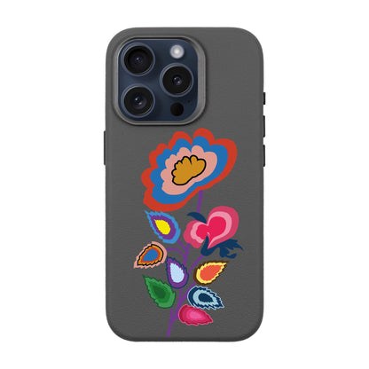 KNITTED FLOWER-iPhone 15 Pro Leather Premium Kılıf MagSafe Özellikli